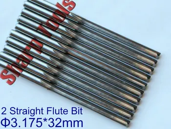 

10pc 3.175*32mm TWO Straight Flute End Milling Cutter CNC Bits, Solid Carbide End Mills CNC Wood Cutter Set in MDF Machine Tools