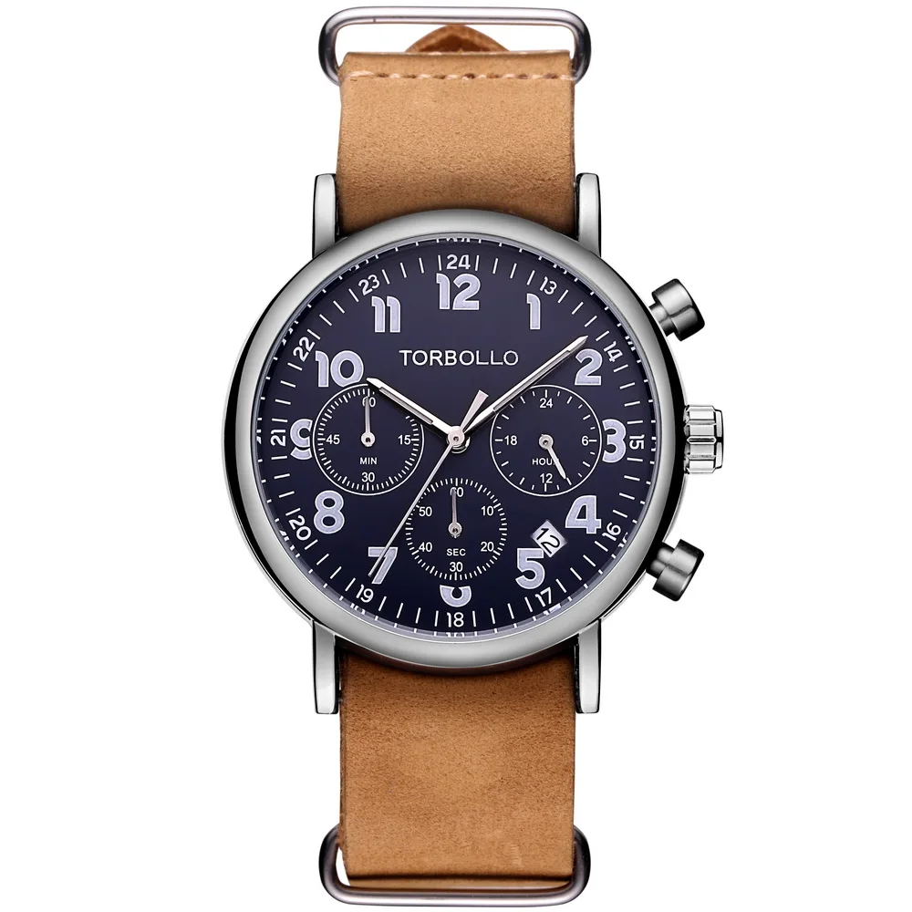 

2018 Torbollo Brand Sport Men Watch Top Brand Luxury Male Leather Waterproof Chronograph Quartz Military Wrist Watch Men Clock