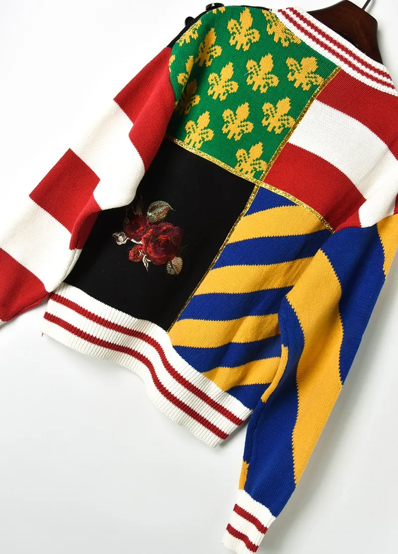 Женский жаккардовый вязаный свитер контрастного цвета с изображением короны кота с цветочной аппликацией пуговицы золотая нить милый свитер женский o-образный вырез пуловеры