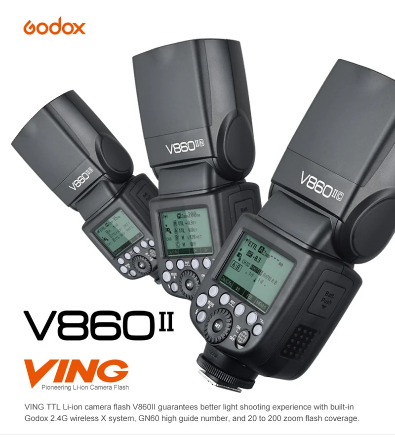 Godox Ving V860II V860II-C 2,4G GN60 E-TTL вспышка для фотокамер Speedlite HSS 1/8000 s литий-ионный аккумулятор Батарея Камера Вспышка Speedlite для Canon DSLR + подарочный