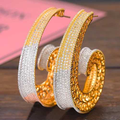 GODKI Роскошные серьги-кольца в виде улиток из раковины с кубическим цирконием для женщин, свадебные Круглые круглые серьги-кольца в Дубае - Окраска металла: 3 Tone