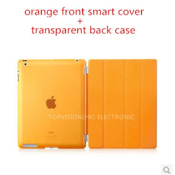Функция пробуждения кожаный магнитный тонкий умный чехол для apple ipad 4 3 2 Чехол+ Прозрачный жесткий защитный чехол для задней панели - Цвет: orange