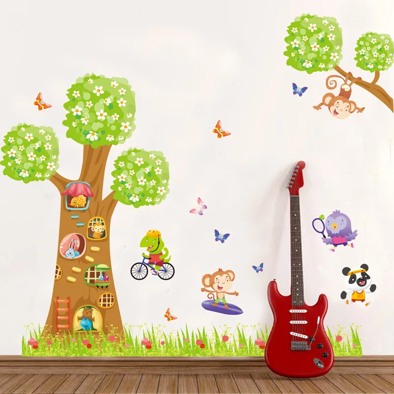 Large Size Cartoon Animal Tree Eco-friendly Wall Stickers Kid's room Kindergarten Bedroom Removable Decals Art Mural dc8 | Дом и сад