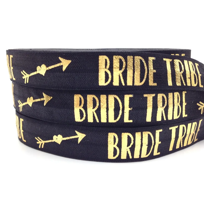 10 ярдов/лот золото Фольга надпись Bride Tribe принт на голову эластичная повязка для