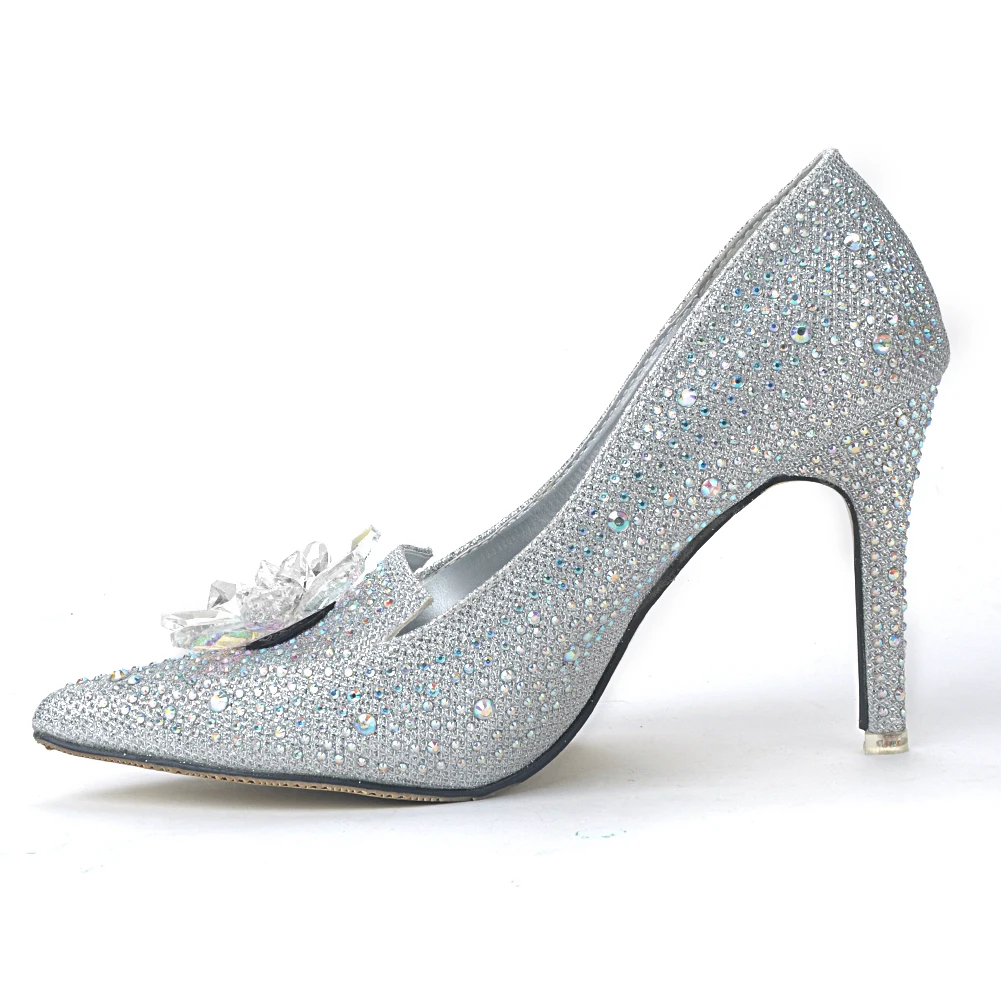 

Fashion Women Luxurious Rhinestone Shoes 11cm Thin High Heel Stiletto Shoes for Spring Autumn Wedding Pointed Toe Leather Shoes