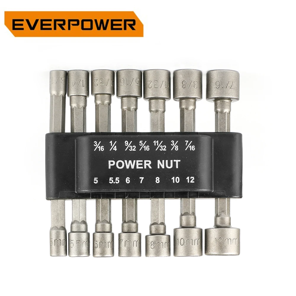 

Everpower 14pcs Hexagon Drive Socket Set 1/4" Shank Metric Imperial Units 3/16" to 7/16" Sleeve for Wrench Screw Driving Nuts