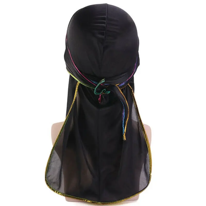 Мужская атласная Шапка тюрбан Durags шелковая шапка шарф с длинным хвостом