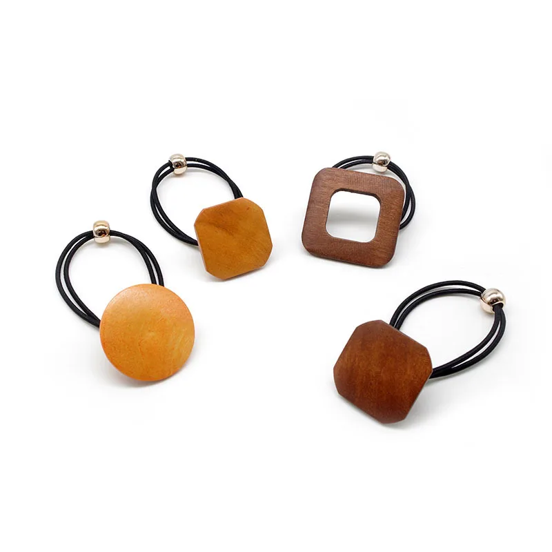 

Fashion Simple Hair Ties Geometry Shape Solid Wooden Ponytail Elastic Hair Ropes Rubber Band Scrunchie Hair Accessories