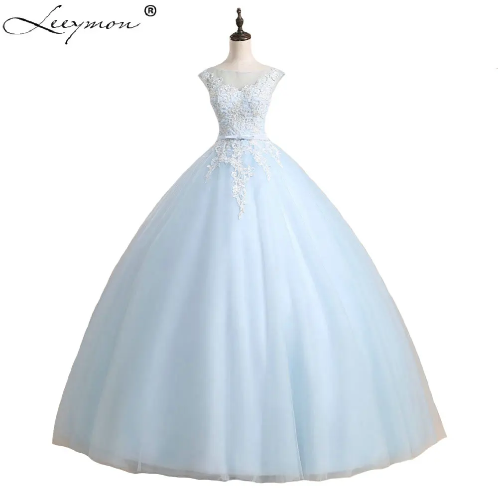 2017 New Arrival Ball Gown Quinceanera Dresses Lace Appliques Pearls for 15 years Girls Prom Dress Light Blue Party | Свадьбы и