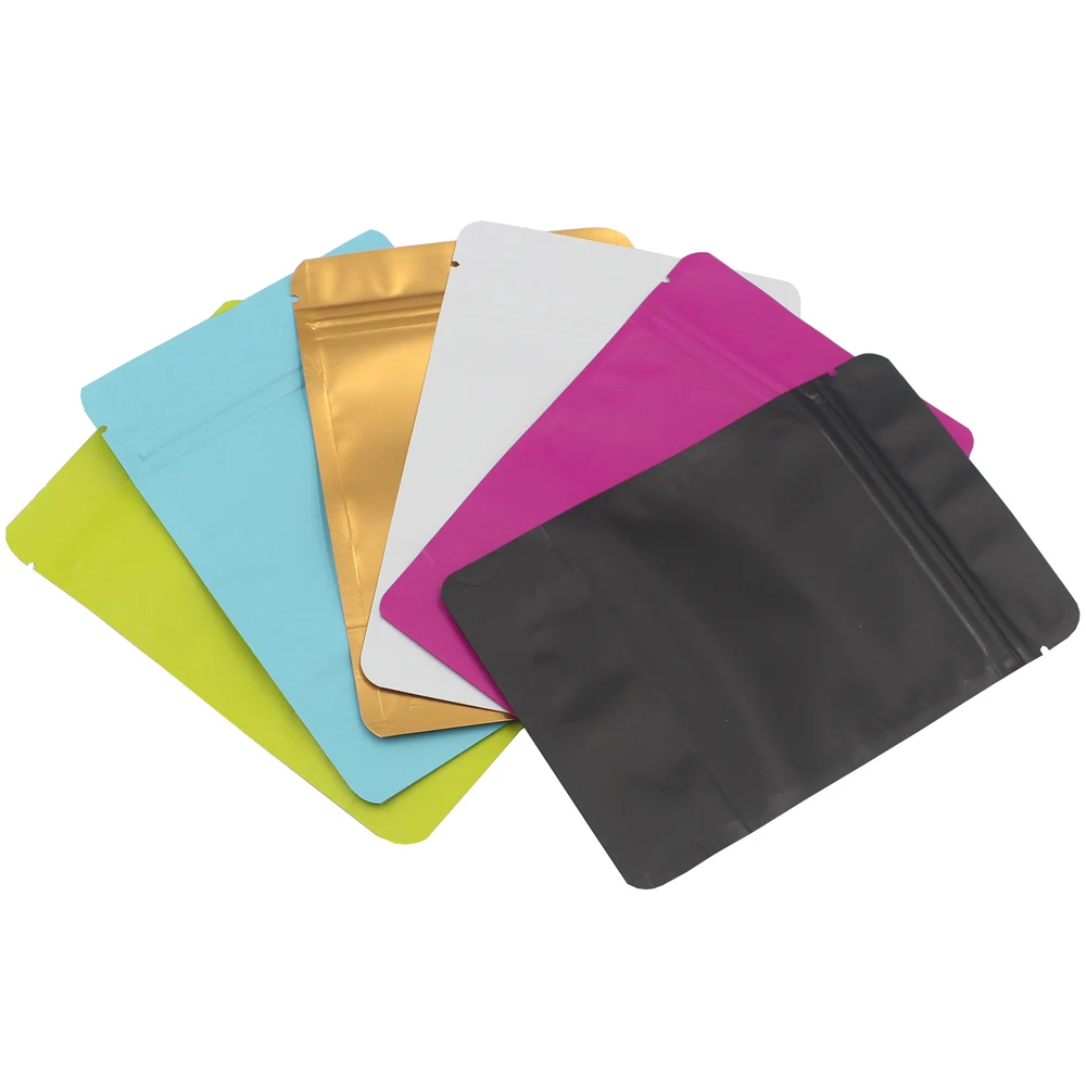 Various Sizes 50pcs Matte Green/ Blue/ Gold/ White/ Black Aluminum Foil Plastic Ziplock Packaging Bags Stand Up Zip Lock Pouches 2