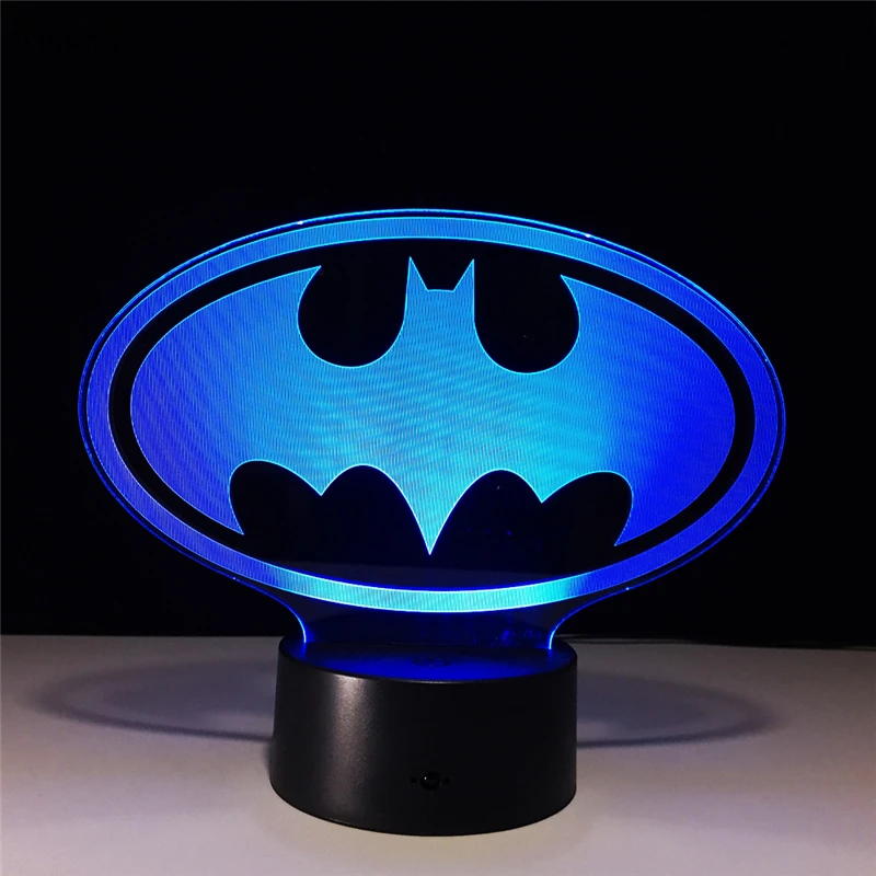 Tobyfancy Batman Figure 3D Led Table Lamp Flash Bat Man Effect Colorful Acrylic Visual Illusion