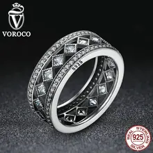 Fascinación VOROCO 925 Plaza de Plata de La Vendimia, Clear CZ Anillo Grande Compatible con VRC Mujeres de Lujo de La Joyería S925 A7601
