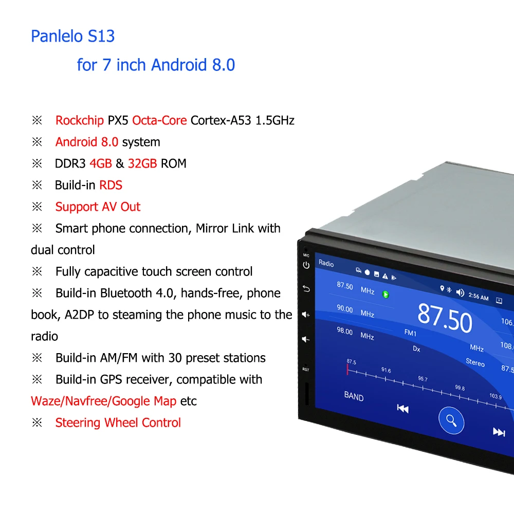 Автомагнитола Panlelo S13 2 din android 8 0 восемь ядер 4 Гб ОЗУ 32 ПЗУ 7 &quot стерео с GPS