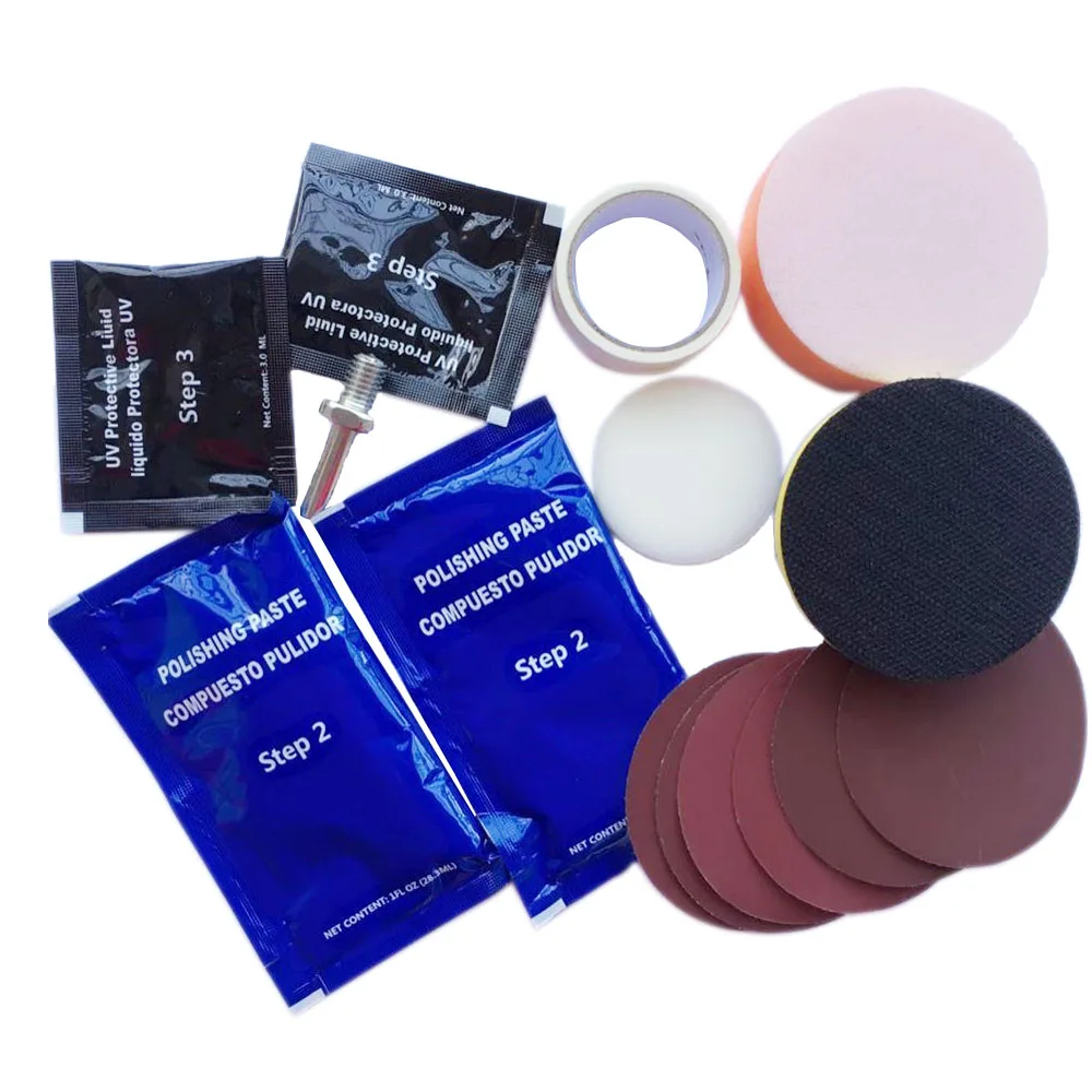 Visbella adhesive and Sander Paper Car Head Light lamp Clean Plastic Lens Restore Renew Polish Cleaner paste Kit Car HeadLight 