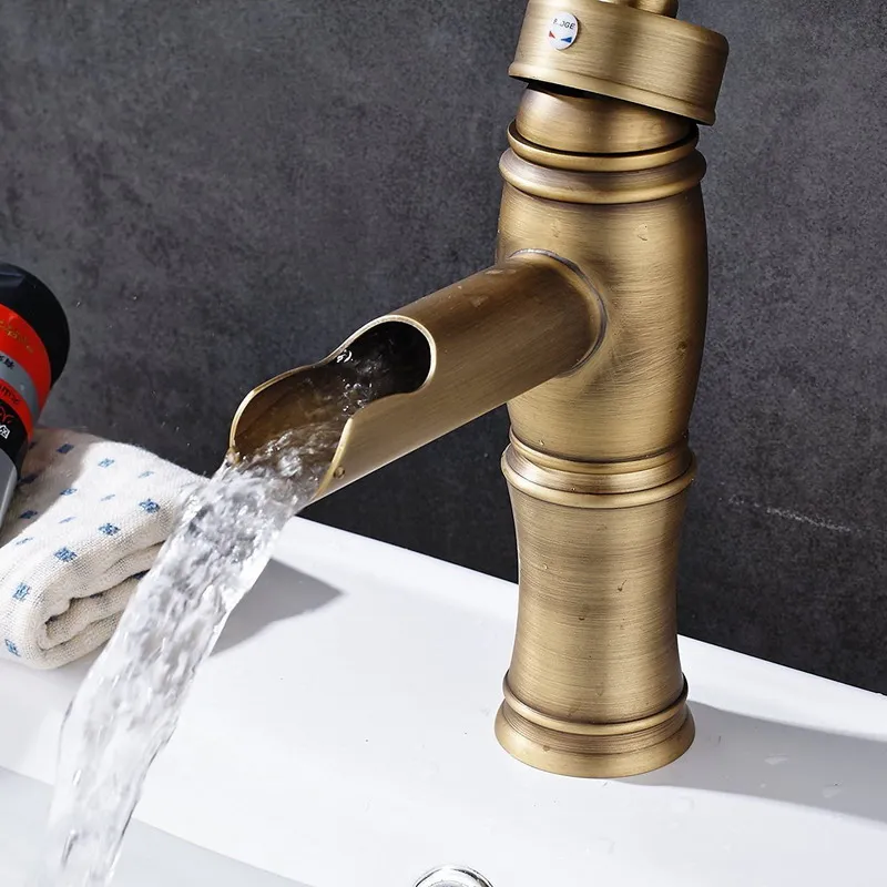 Antique Brass Bathroom Basin Vessel Sink Faucet Single Handle Waterfall Spout Mixer Tap KD305 Antique Brass Bathroom Basin Vessel Sink Faucet Single Handle Waterfall Spout Mixer Tap KD305