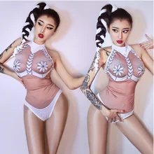 Сценический костюм Для женщин белого цвета со стразами комбинезон телесного цвета для певицы DJ DS боди джазовое выступление, туфли для танцев на шесте Костюмы DNV10706