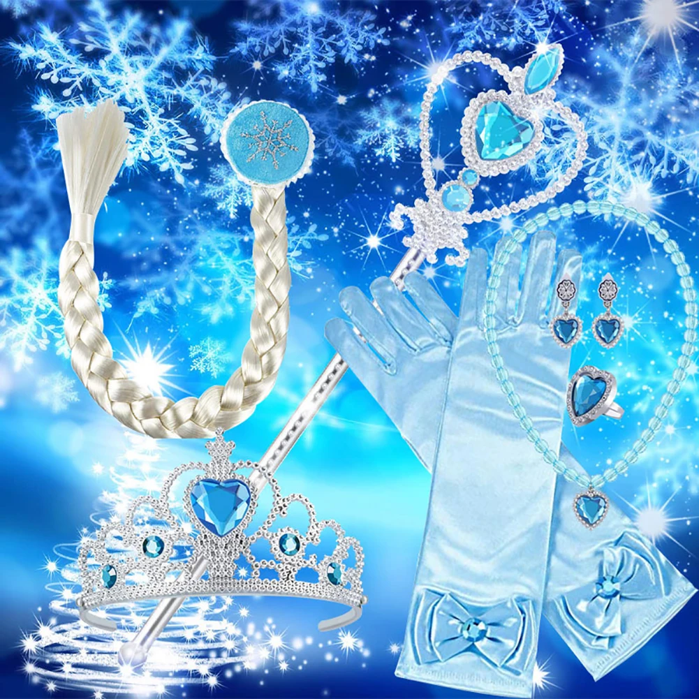 

Elsa Anna Cosplay Crown Magic Wand braid Gloves Magic Wand + Rhinestone Hair Crown+ Glove Set Girl lovely Birthday Gift for Girl