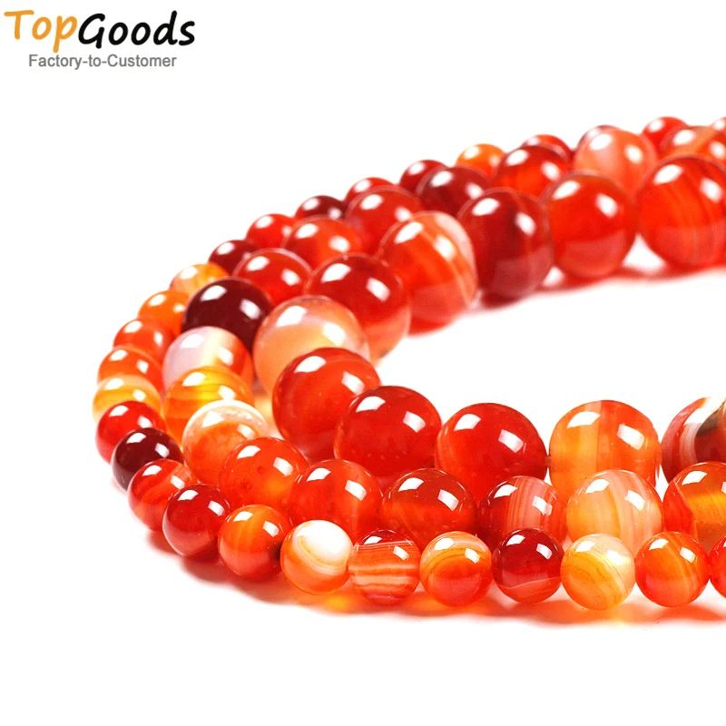 

TopGoods Natural Red Striated Agate Round Loose Banded Onyx Stone Beads DIY Women Bracelet Material 4 6 8 10 12mm Jewelry Making