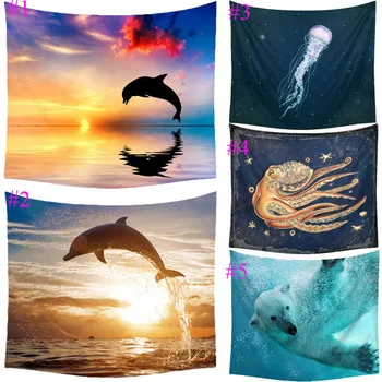 Comwarm Dolphin Ocean Animal Pattern Tapestry Beach Throw Towel Yoga Rug Wall Hanging Gobelin Minimalist Warmth Home Decor Craft