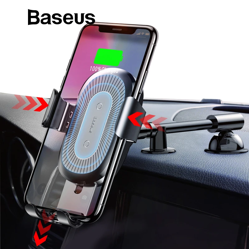 Goede Baseus QI Draadloze Oplader Auto Telefoon Houder voor iPhone 8 Mount Houder Snelle Draadloze Opladen voor Auto Mobiele Telefoon Houder stand