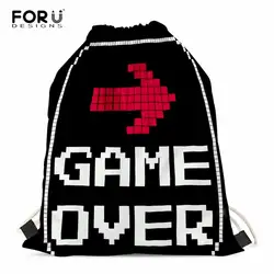 FORUDESIGNS/черный для женщин Drawstring сумки мультфильм Печать Путешествия Softback дамы ежедневно повседневное покупки рюкзак Mochila Feminina