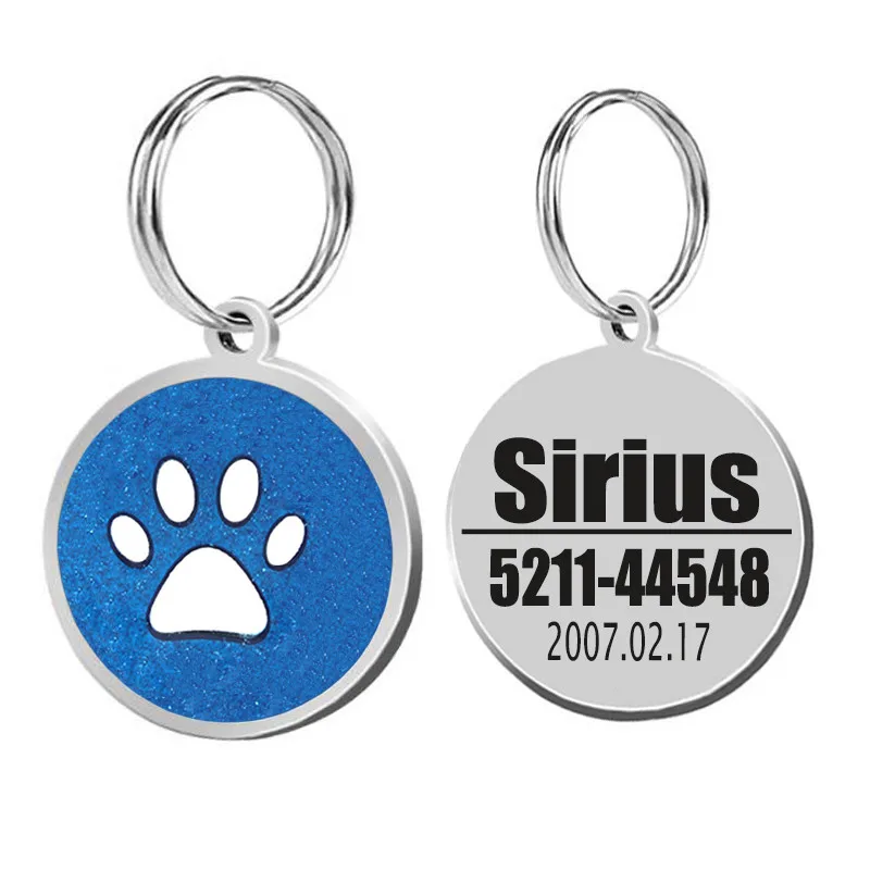 Dog ID Tag Engraved Metal Customized Pet Tags Small Large Dog Accessories Personalized Bone Paw Name Tag Plate Collar Decoration - Цвет: blue