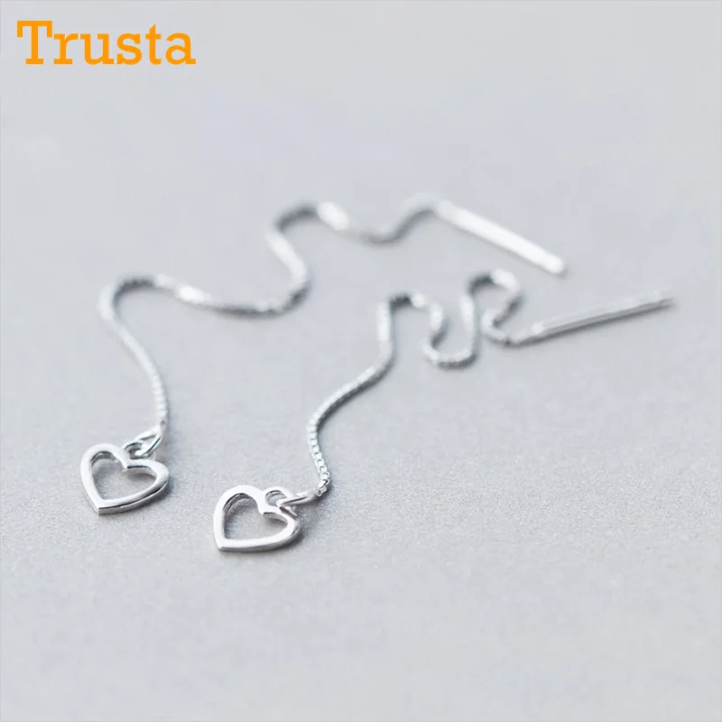 

Trusta 2017 New Fashion 100% 925 Sterling Silver Dangle Earrings Hollow Out Heart Linked Drop Stick Girls Friends Gift DS70