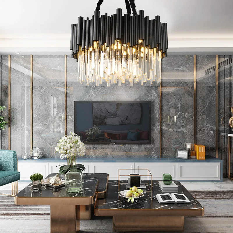 

IRALAN New Modern Pendant Lighting Round Black Gold Brown Crystal Light For Living Room Luxury Home Decoration Cristal Lustres