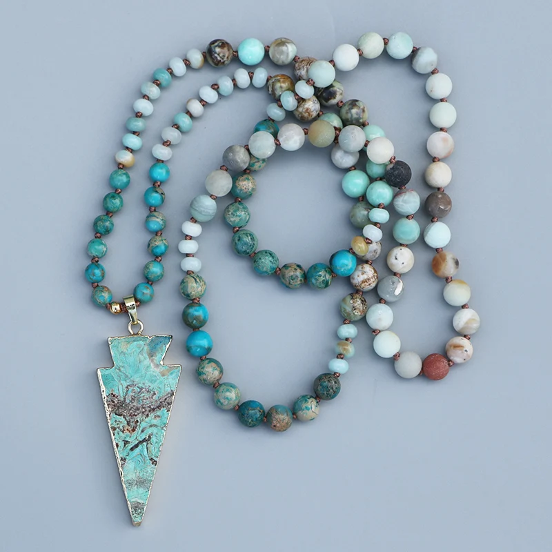 

EDOTHALIA Fashion Snake-skin Stone 108 Beads Women Necklace Amazonite & Ocean Stone Arrow Pendant Necklace