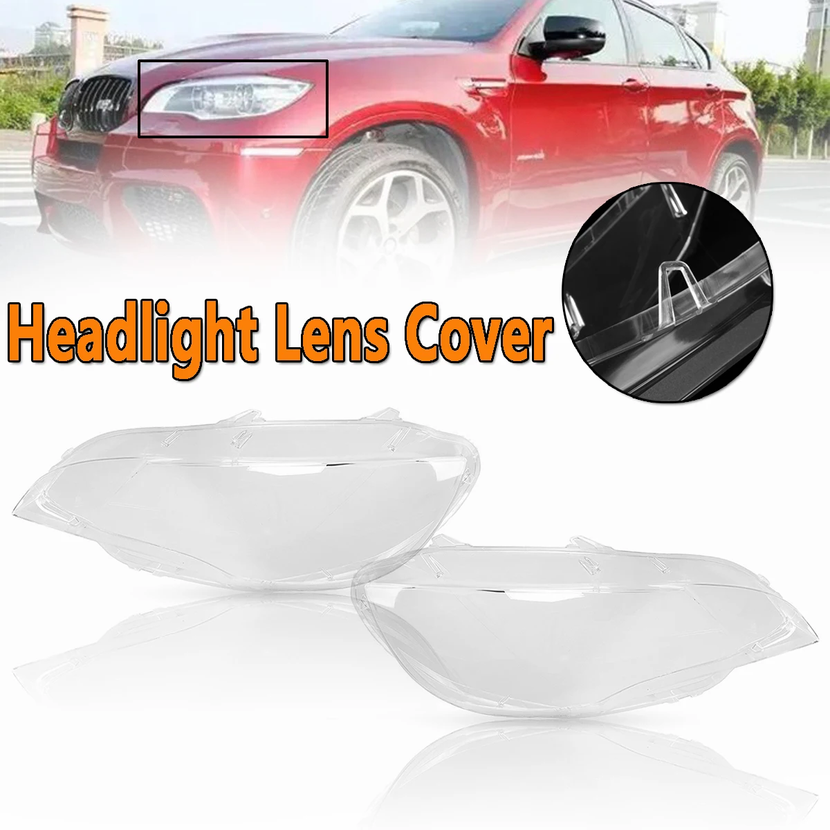 

A Pair Clear Headlight Headlamp Lens Cover In Shell Head Lamp Cover For BMW 2008-2014 E71 X6 Plastic Cover Car Fog Head Light