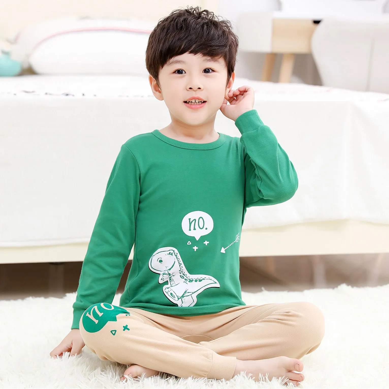 Green Dragon Детская одежда, комплект одежды для детей, пижамный комплект для мальчиков, стильная одежда для сна с принтом «Тоторо», пижама с принтом, одежда для сна для девочек, детская пижама - Цвет: Green Dragon