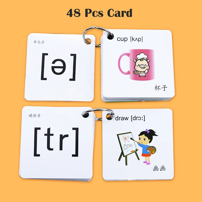 

48Pcs Learning International English Flash Card Kindergarten Phonic Alphabet Interactive Practice Card Educational Toys For Kid