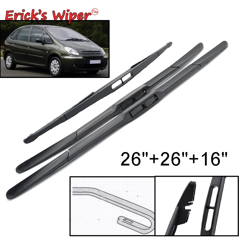 

Erick's Wiper Front & Rear Wiper Blades Set For Citroen Xsara Picasso 1998-2005 Windshield ( NOT SIDE PIN ) 26"26"16"