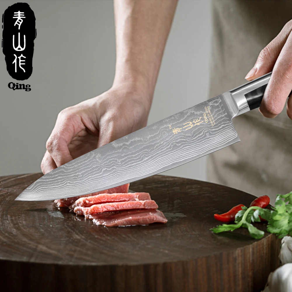 Цин дамасский стальной кухонный нож ручной работы японский VG10 дамасский 8 дюймов нож шеф-повара супер острые многофункциональные инструменты для приготовления пищи