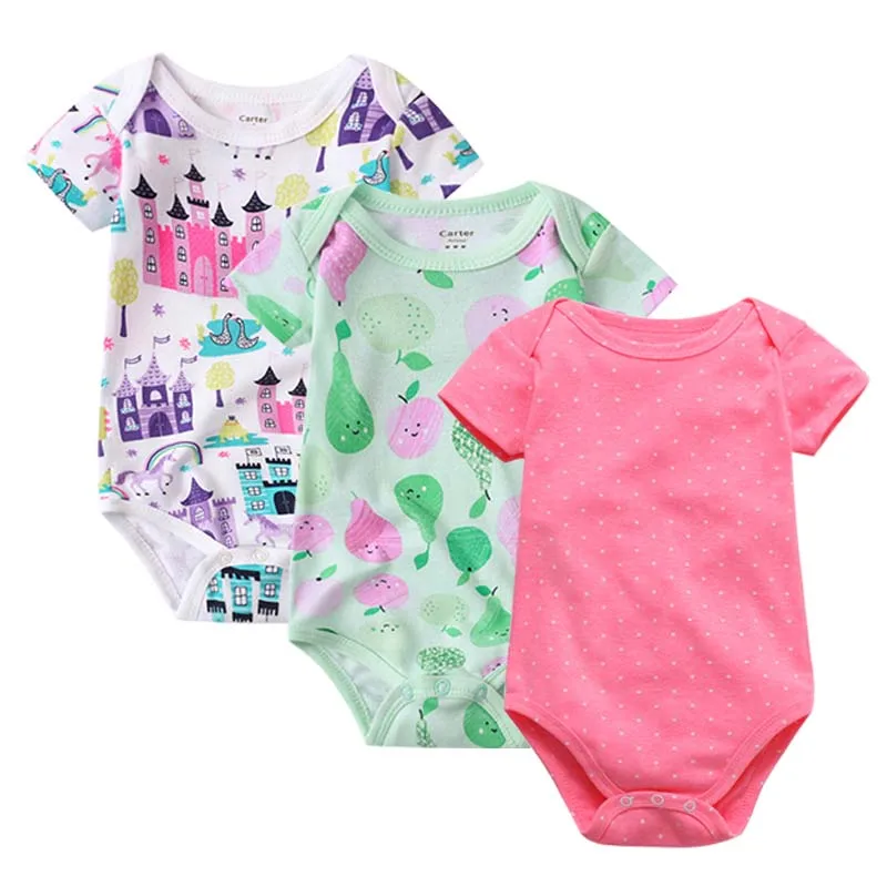 3 шт./лот; боди для новорожденных; одежда для малышей; хлопковая одежда с короткими рукавами и принтом для младенцев; 1 предмет; 0-24 месяца - Цвет: QW2019-02-9