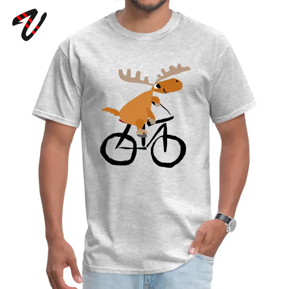 Tops Tees Family Tee Shirt Summer Fall Cheap Design Short Sleeve Pure Cotton Round Neck Men's T-shirts Design Top Quality Funny Moose is Riding on a Bicycle -2963 grey