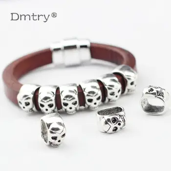 

Dmtry 10pcs/lot Wholesale 30% Off Best Quality Skull Head Metal Zinc Alloy Spacer Beads Diy Leather Necklace Bracelet LC0080