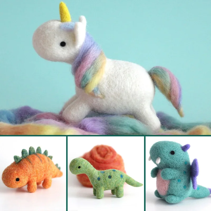 

2019 Girls Children Gift unicorn dinosaur Wool Needle Felt Toy Doll Wool Felting Poked Needle Kit Package Non-Finished