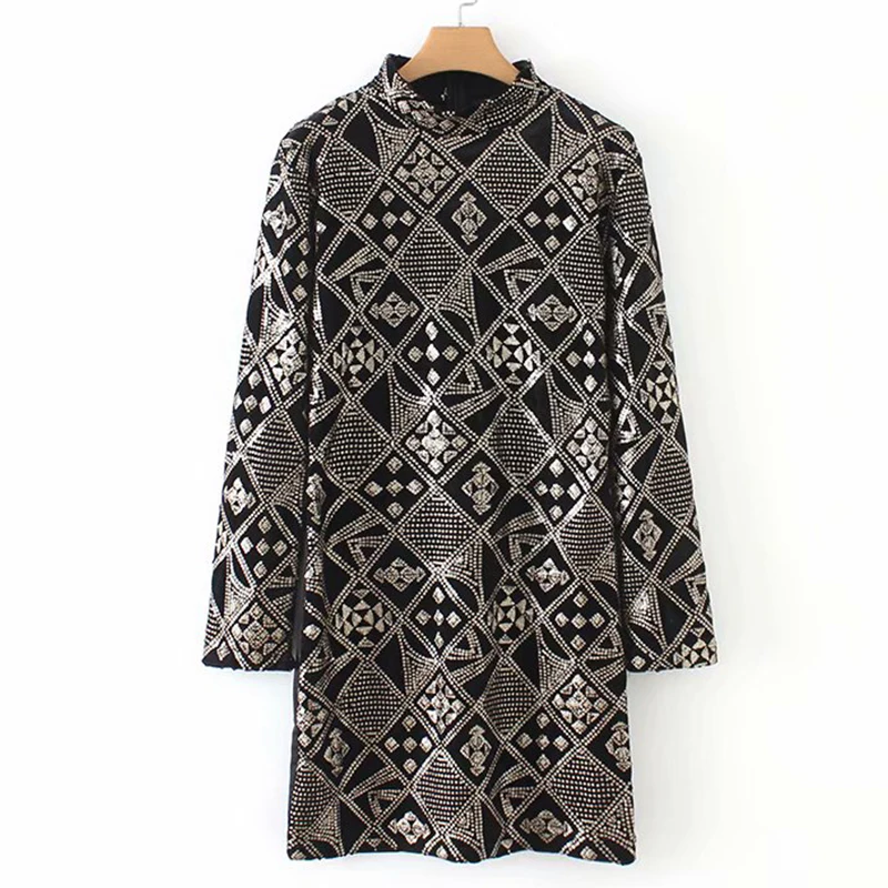 Women's Clothing Dress 2019 Stretch Fabrics Sequined Mandarin Collar Dress Ms Summer Sexy Street Slim Fit Temperament Clothing