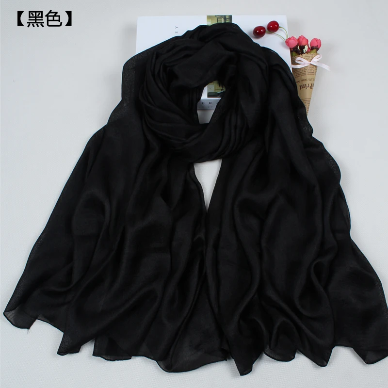 Летний Шелковый шарф для женщин, льняные шали, пляжный хиджаб, мусульманские шарфы/шарф YM001 - Цвет: black