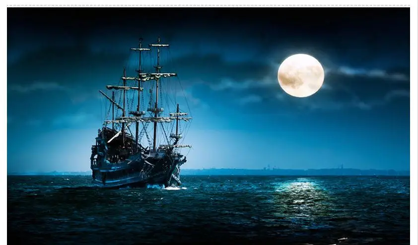 Custom 3d photo wallpaper 3d wall murals wallpaper sailboat moonlight beauty scenery background