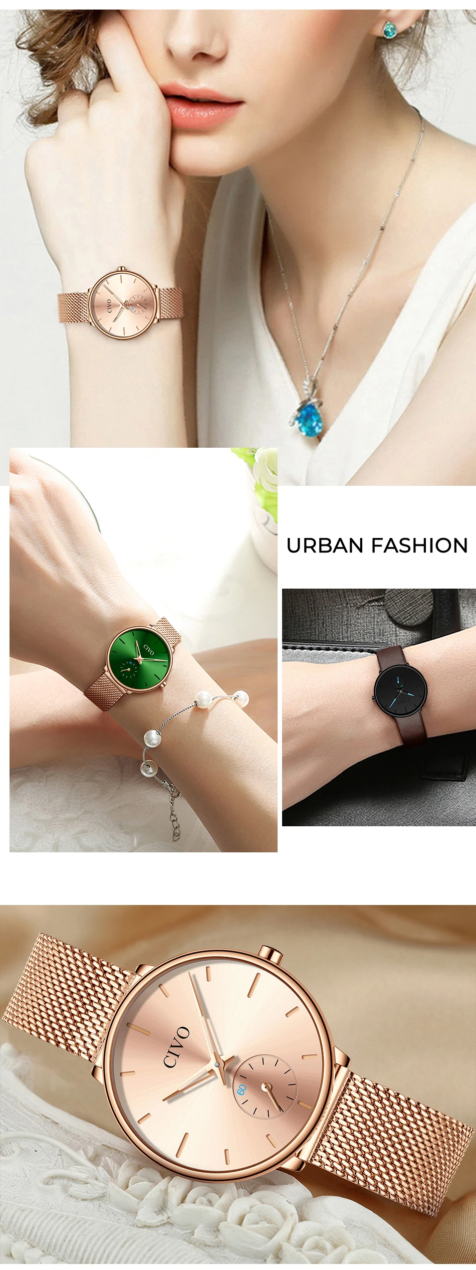CIVO модные роскошные женские часы женские ультра тонкие водонепроницаемые стальные сетчатые ремешок брендовые кварцевые наручные часы женские часы Reloj Mujer