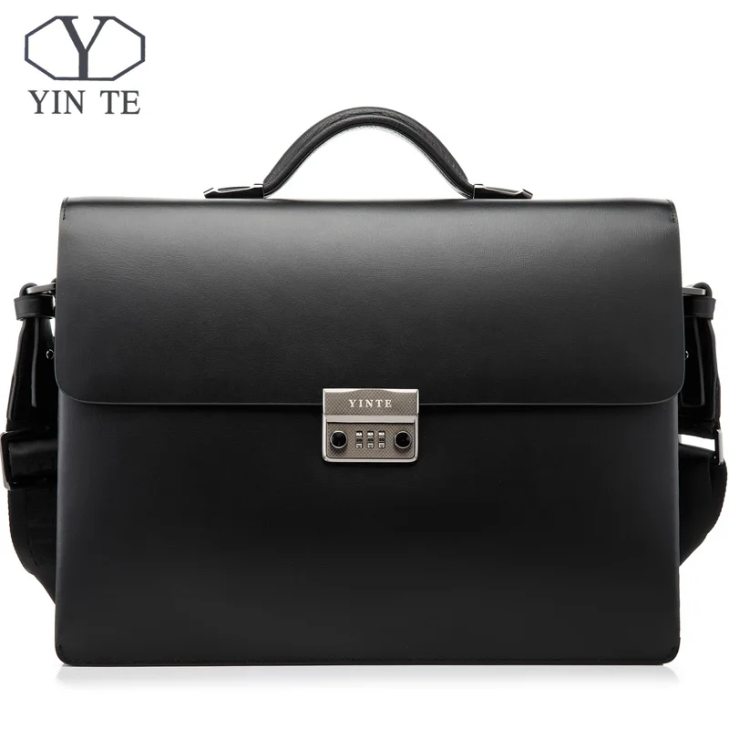 

YINTE Leather Black Bag Men's Briefcase Big And Thicker Attache Case Business Messenger Shoulder Lawyer Bag Men's Totes T8191-6