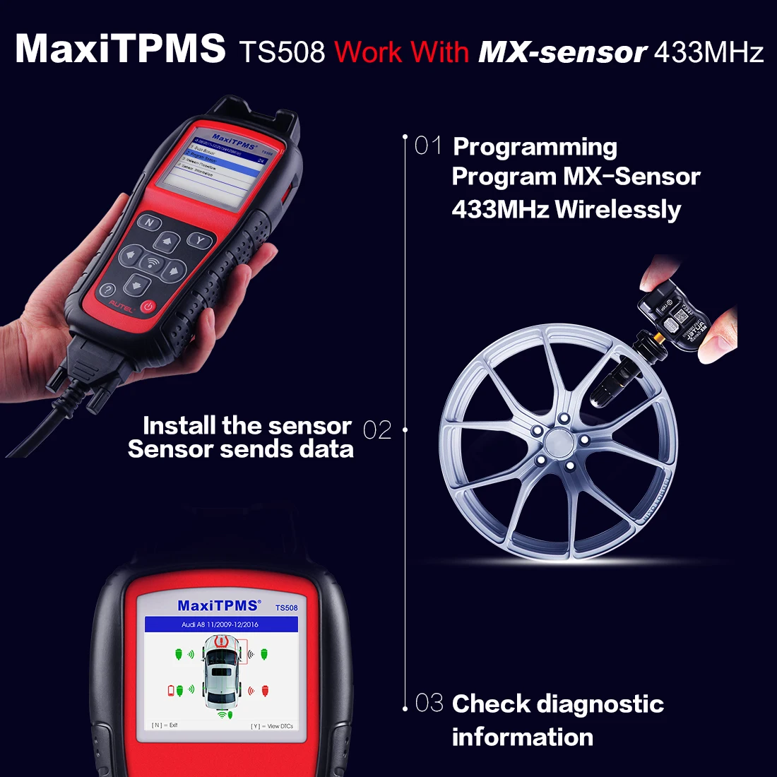 Autel MaxiTPMS TS508+ 433 МГц XM сенсор OBD2 TPMS программист автомобильный диагностический инструмент сканер Scania контроль давления в шинах TS508K