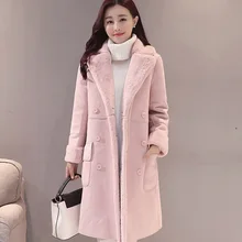 Женское замшевое пальто с мехом, плотное теплое пальто из искусственной овчины, длинное повседневное женское пальто,, зимнее модное однотонное пальто, верхняя одежда M132