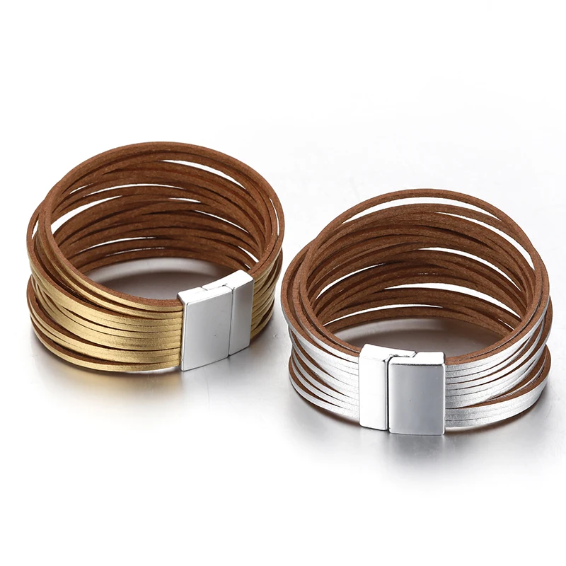 Leather bracelet ALLYES Simple Leather Bracelets For Women Fashion 2025 Boho Multilayer Strips Wide Wrap Bracelet Jewelry