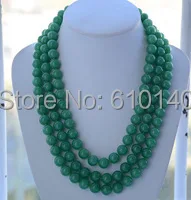 

3strands 12mm round green natural k bead necklace 23inch