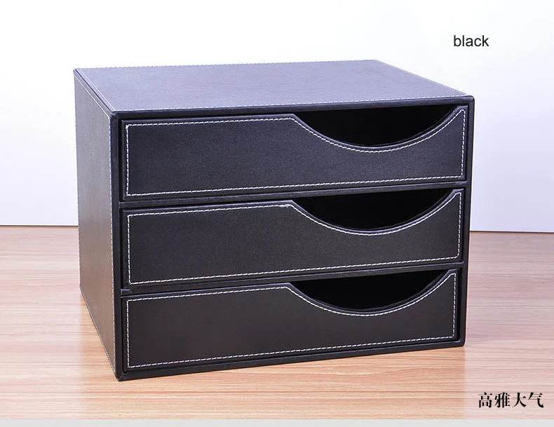 wood leather 3-drawer A4 desktop file cabinet office table document magazine holder organizer file tray filing stand drawer 623A