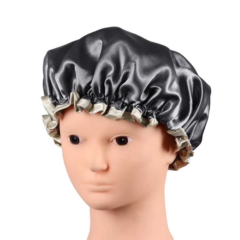 

1PC Lovely Thick Women Shower Satin Hats 5 Colors Double Layers Bath Shower Caps Hair Cover High Quality Waterproof Bathing Cap