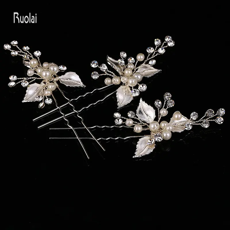 

2017 Hot Sale Cheap Gold and Silver Leaf Hairpin Pearl Hand Made Hair Wedding Accessories